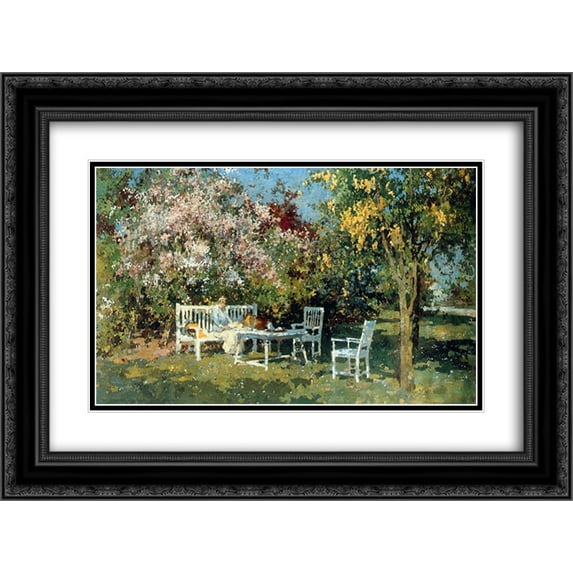 Cornelis Vreedenburgh 2x Matted 24x18 Black Ornate Framed Art Print 'Garden With Blossoming Trees'