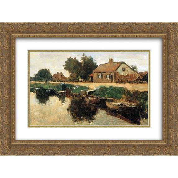 Cornelis Vreedenburgh 2x Matted 24x18 Gold Ornate Framed Art Print 'Farm Along The Canal'