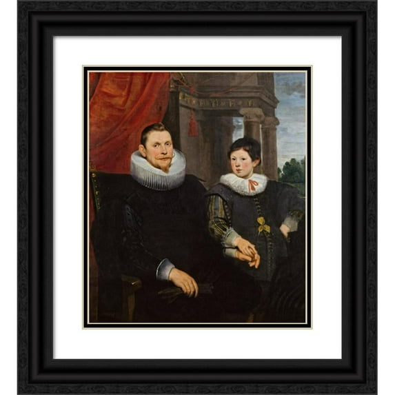 Cornelis de Vos 12x14 Black Ornate Wood Framed Double Matted Museum Art Print Titled: Portrait of a Father with His Son (1626)