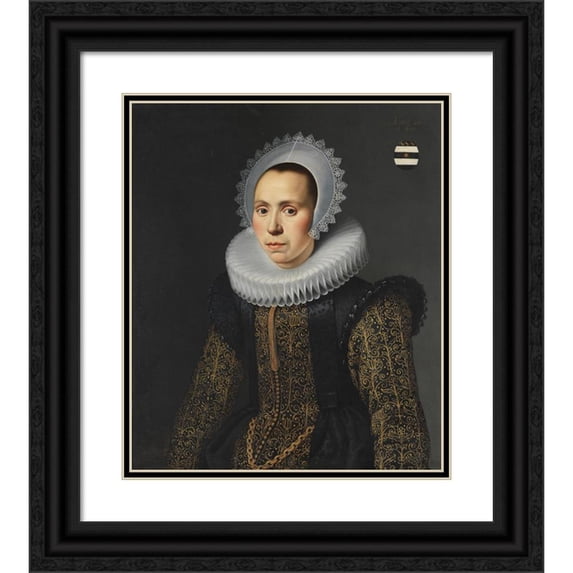 Cornelis van der Voort 15x17 Black Ornate Wood Framed Double Matted Museum Art Print Titled - Portrait of a Fine Lady (1618)