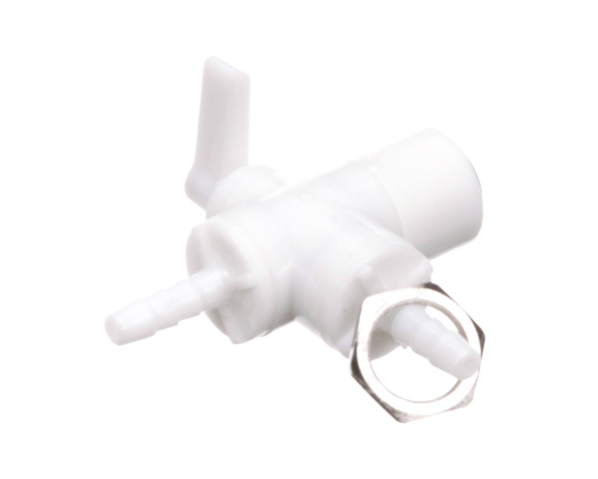 White Plastic 3-Way Shut-Off Valve for Beverage Dispensing