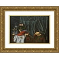thumbnail image 1 of Cornelius Norbertus Gijsbrechts 18x14 Gold Ornate Wood Frame and Double Matted Museum Art Print Titled - Trompe L’Oeil with Breakfast Piece and Goblets (1672), 1 of 4