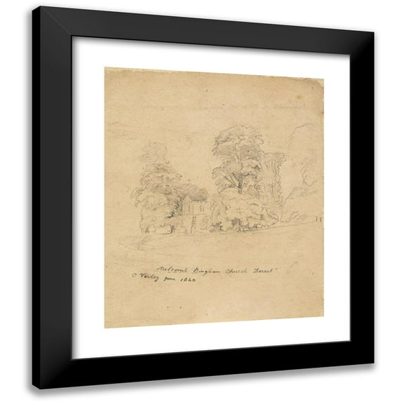Cornelius Varley 12x14 Black Modern Framed Museum Art Print Titled - Melcomb Bingham Church - Dorset (1840)