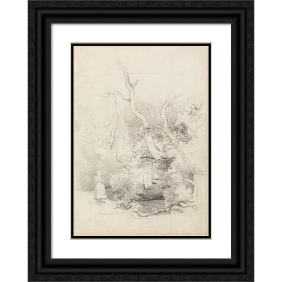 Cornelius Varley 14x18 Black Ornate Wood Framed Double Matted Museum Art Print Titled - Tree Study