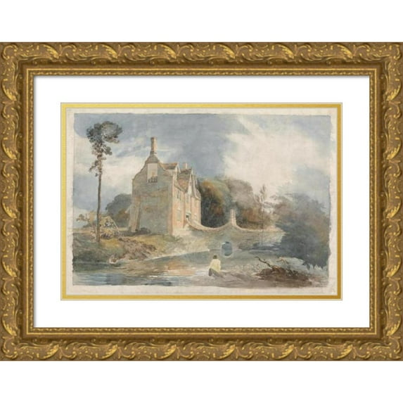 Cornelius Varley 24x18 Gold Ornate Framed and Double Matted Museum Art Print Titled - A Moated House