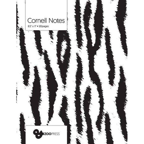 Cornell Notes : B&W Tiger Pattern Cover - Best Note Taking System for Students, Writers, Conferences. Cornell Notes Notebook. Large 8.5 x 11, 120 Pages. College Note Taking Paper, School Supplies. (Paperback)