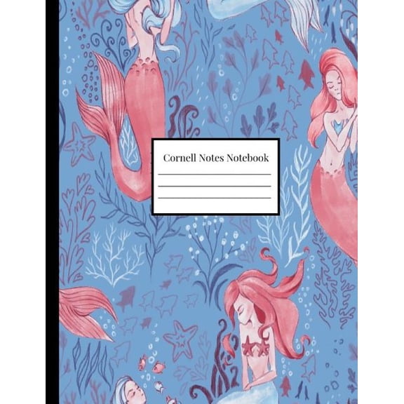 Cornell Notes Notebooks: Cornell Notes Notebook: Baby Blue Coral Pink Mermaids Ocean World (Paperback)