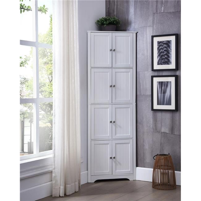 White 68" Tall Corner Kitchen Pantry Cabinet with 8 Doors