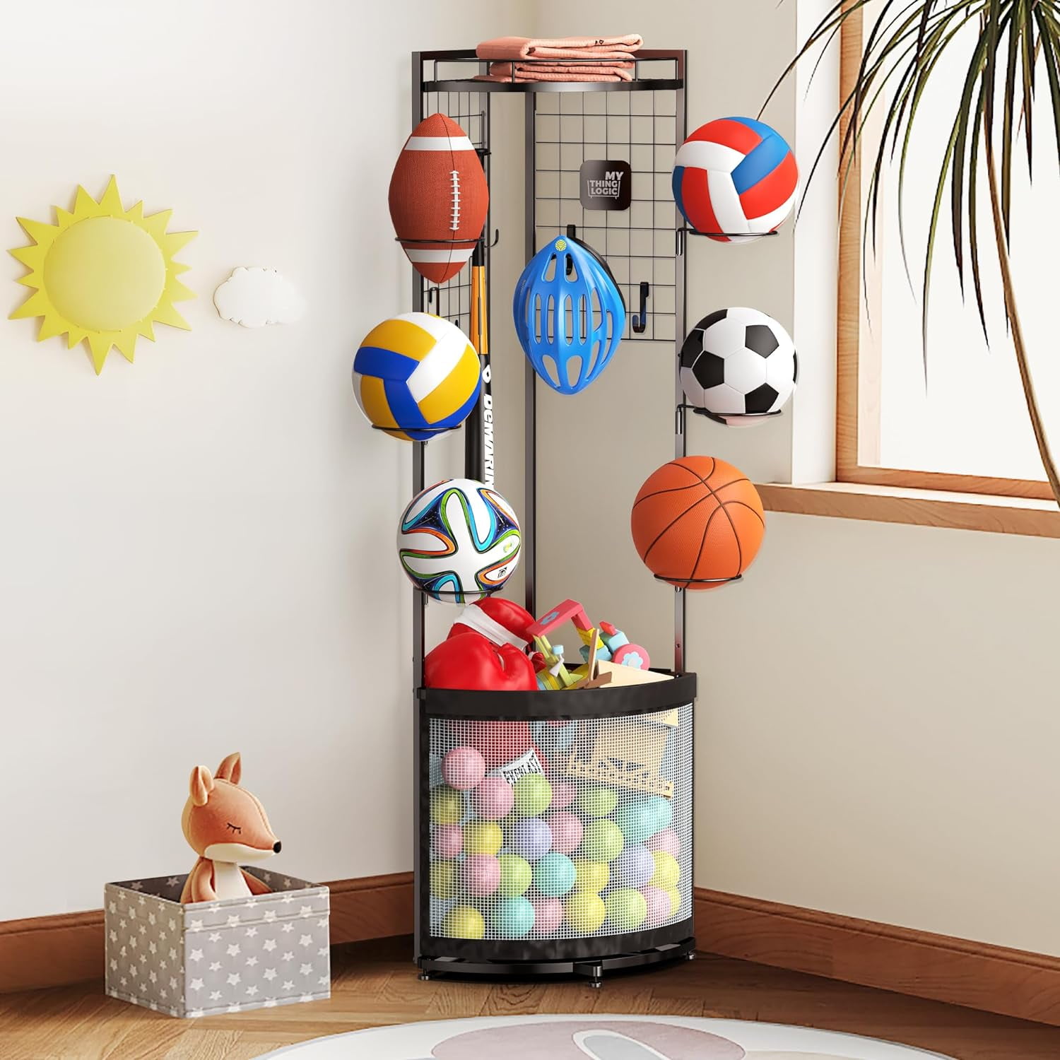 Small Basketball Storage Rack Storage Racks 3 Tier Storage Garage Organizer, Wall Mounted ...