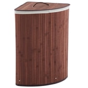 Corner Bamboo Laundry Hamper with Lid and Removable Liner, Washing Clothes Basket Storage Bin with Handle, Suitable for Bedroom, Bathroom, Laundry Brown