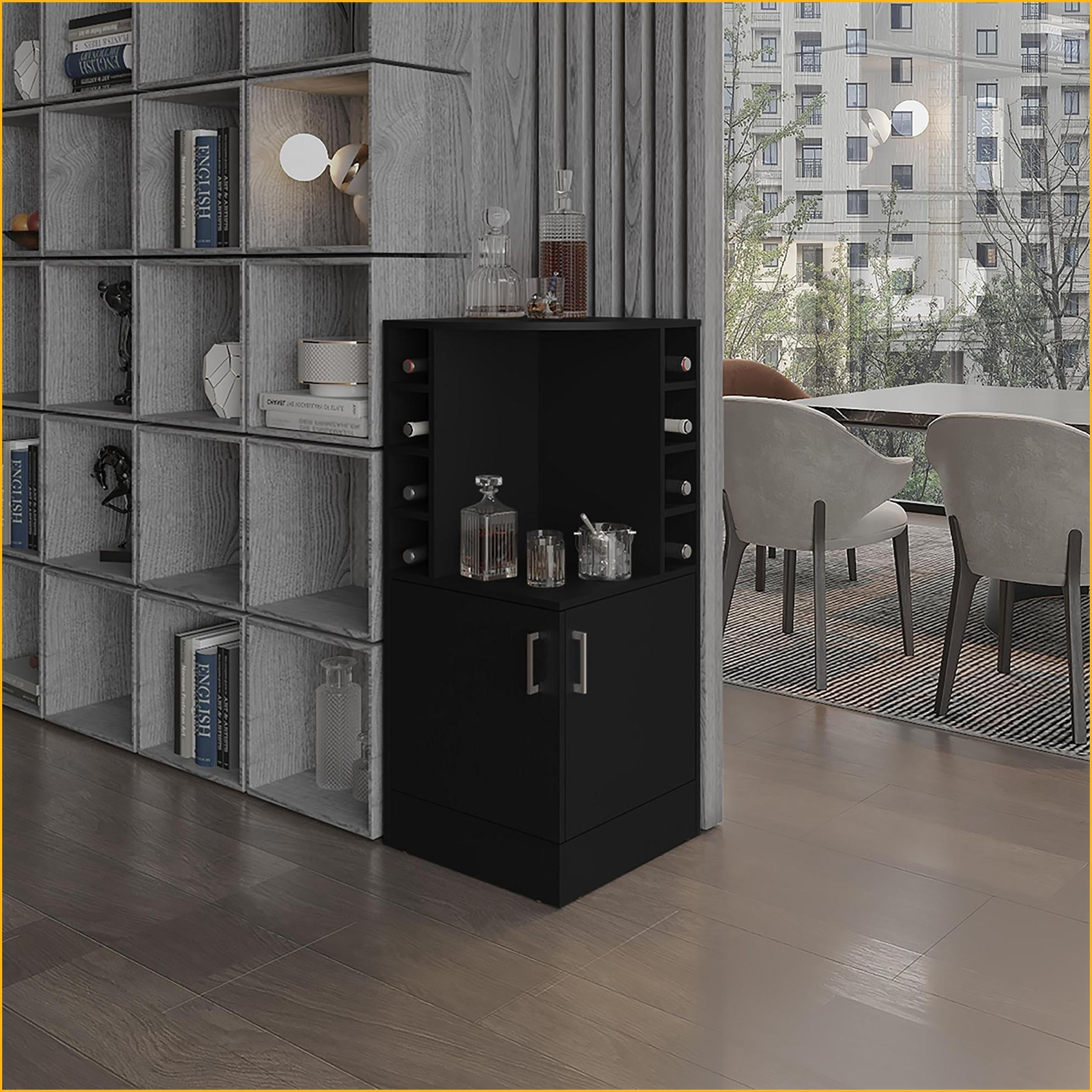 Bar Back Cubbies Corner Bar Cabinet, 42” Tall with 8 Wine Cubbies & Double Doors | Black ...
