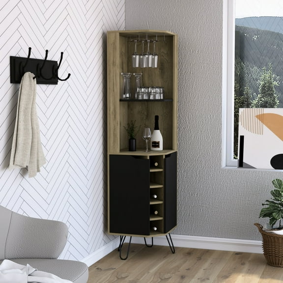 Corner Bar Cabinet - 6 Built-in Wine Rack, 2 Shelves, 4 Shelves With Door. /black. Dining Room Verve /black Cabinet: Six Two Four Sophistication
