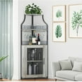 thumbnail image 1 of Corner Bar Cabinet, 61" Tall Farmhouse Wine Cabinet with Led Light & Detachable Wine Rack, 5-Tier  Wine Cabinet with Glass Holder & Adjustable Shelves & Feet for Dining, Living Room, Kitchen, 1 of 16