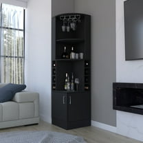 Corner Bar Cabinet For Living Room, Black, With Glass Rack And Double Bottles Pots