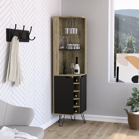 Corner Bar Cabinet | Ideal for Living Spaces with Wine Storage | Particle Board Material | Resolves Storage Issues in Living Zones
