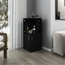Corner Bar Cabinet In Black - Model With Wine Holder, Open Shelves & Hidden Area Home Bottle Shelf Storage Fits Spaces Perfectly