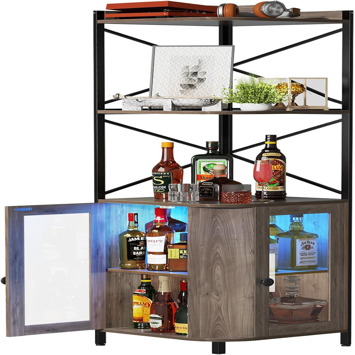 Corner Bar Liquor with RGB LED Light 5 Tier Corner