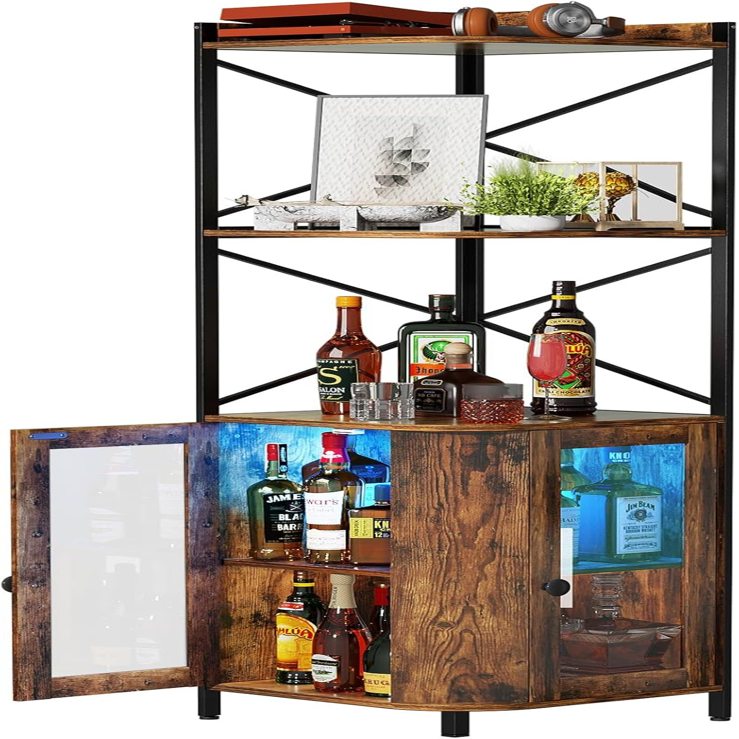 Corner Bar Liquor with RGB LED Light 5 Tier Corner