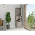 thumbnail image 1 of Corner Bar Cabinet with Two-Doors and 12 Wine Glass Rack, Farmhouse Wine Bar Cabinet with 8 Cubbies for Bottles, Home Bar with 2shelves for Dining Room/Living Room/Kitchen, Light Gray, 1 of 9
