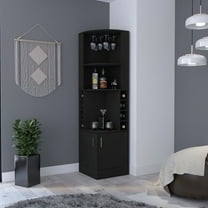 Corner Bar Cabinet with Wine Rack, 71" Tall Black Bar Storage Cabinet with Glass Shelves & Double Doors, Space-Saving Home Bar Furniture for Living Room Or Dining Room