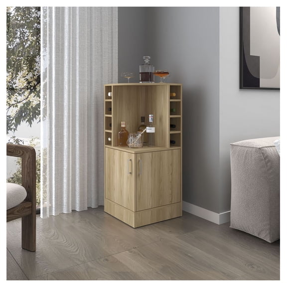 Corner Bar Cabinet, Wine Rack, Open Shelves, Storage Natural Oak FM Furniture