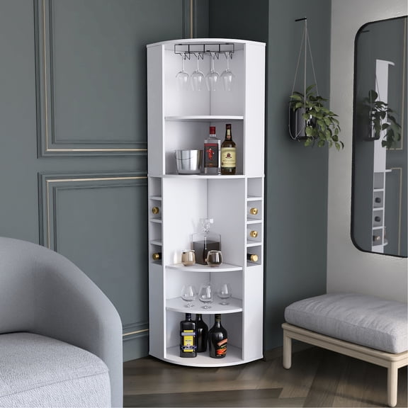 Corner Bar Cabinet with Eight Cubbies | Function Well in Primary Living Room | Particle Board Crafted | Improve Bar Storage Efficiency