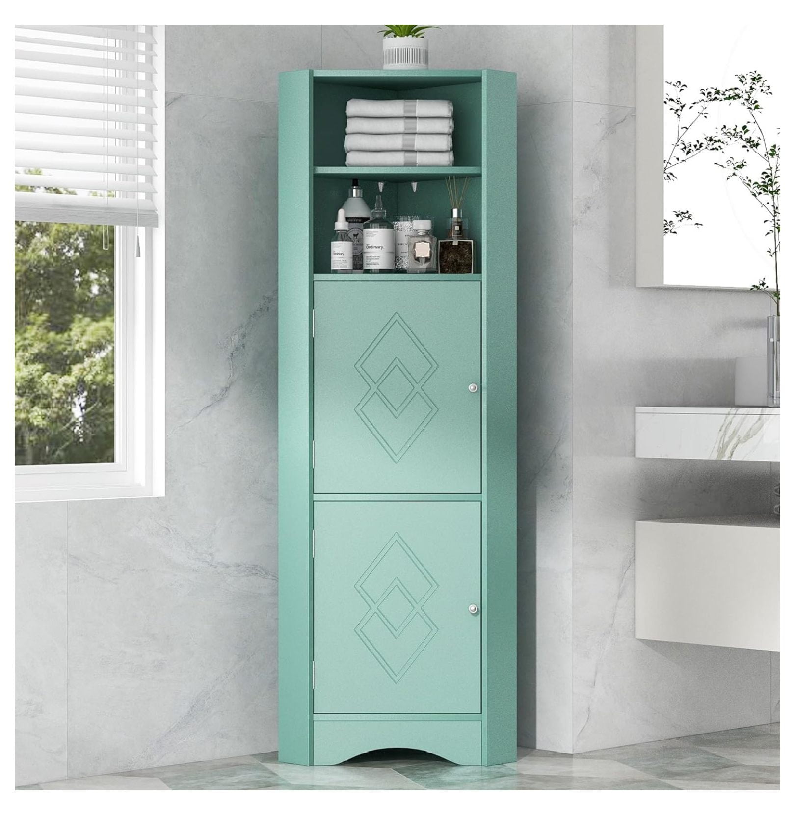 Corner Bathroom Cabinet Tall Storage Cabinet Freestanding Storage ...