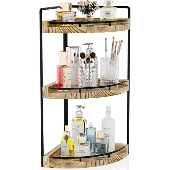 Corner Bathroom Counter Organizer, 3 Tier Storage Countertop for Skincare, Sink Shelf Kitchen Decor, Vanity, Dresser, Makeup, Gift(Rustic Brown)