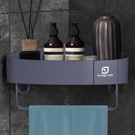 Corner Bathroom Counter Organizer Countertop Storage Shelf, 1-Tier Plastic Corner Shelf for Sink Vanity, Cosmetics & Toiletries Organizer, Easy Install, White/Blue, 10.4 x 2.8 x 6.5 in