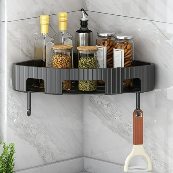 Corner Bathroom Counter Organizer with 1 Tier Storage Gray Sink Shelf for Small Vanities 22.5x22.5x5cm