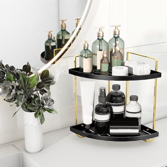 Corner Bathroom Organizer Countertop Tier Shelf for Vanity - Perfume and Cosmetic Storage Rack - Stainless Steel 2 Tier Stand for Kitchen Bedroom Dressing Table Organizing - 11.22 X 8.26 X 8.26 Inch