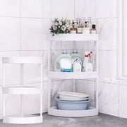 Corner Bathroom Shelf Floor Stand - 3-Tier Shower Organizer with Drain Holes, Anti-Rust Metal Frame & Guardrails for Toiletries - Space Saving Triangle Storage Rack for Small Bathrooms White