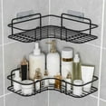 thumbnail image 1 of Corner Bathroom Storage Rack, Non-Drill Iron Shower Caddy with Adhesive Stickers, Double Layer Wall Mounted Organizer for Toiletries, 1 of 7