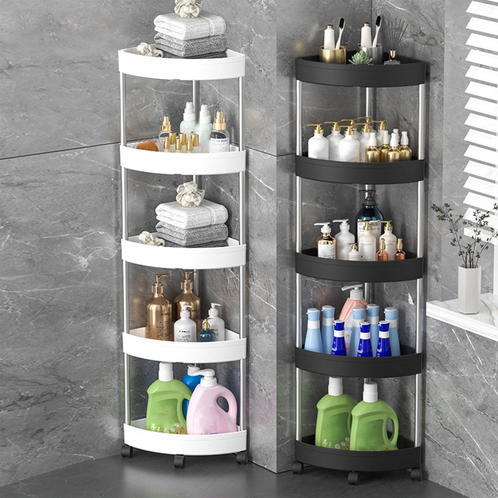 Corner Bathroom Storage Shelf, Rolling 4-Tier Organizer, Detachable ...