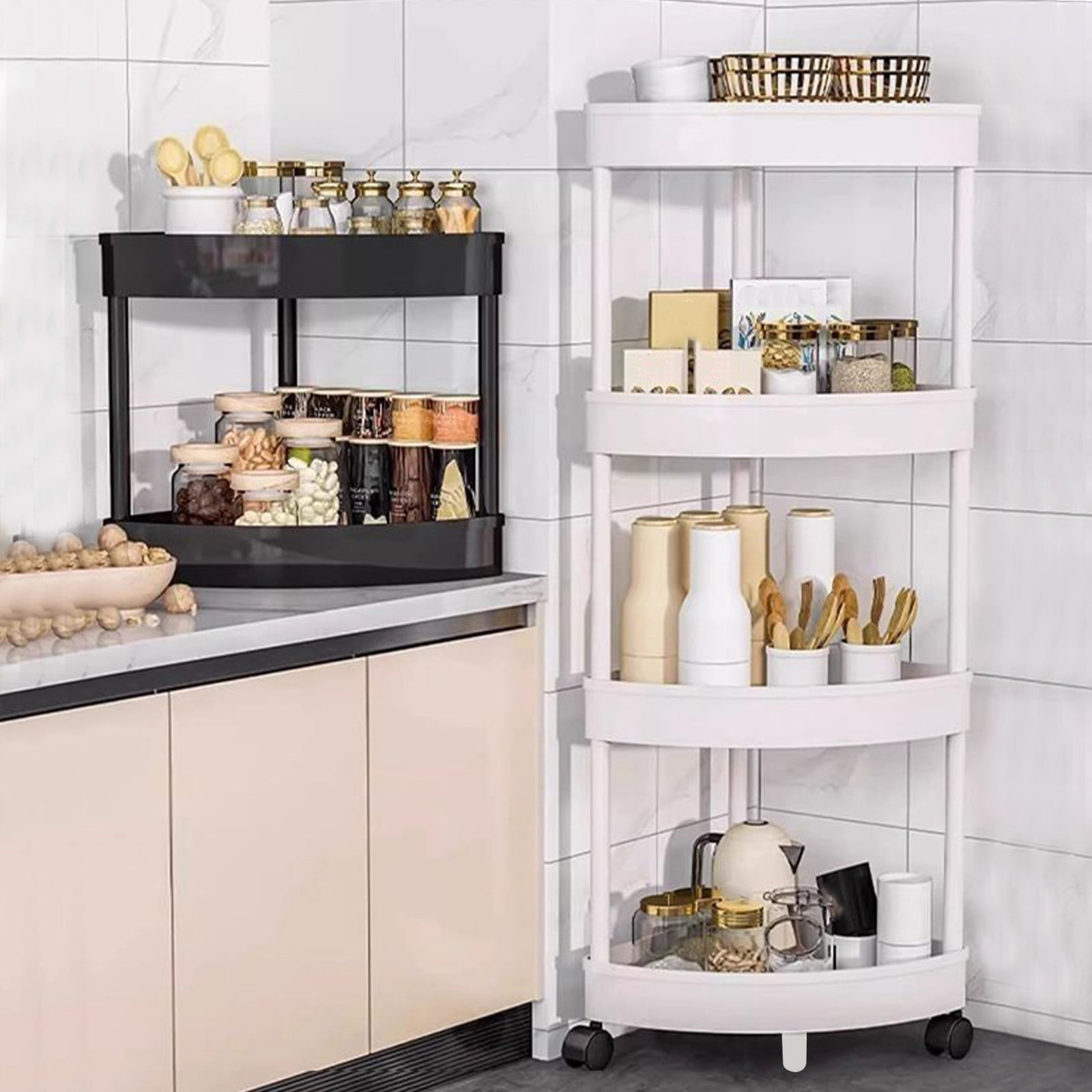 Corner Bathroom Storage Shelf, Rolling 4-tier Organizer, Detachable ...