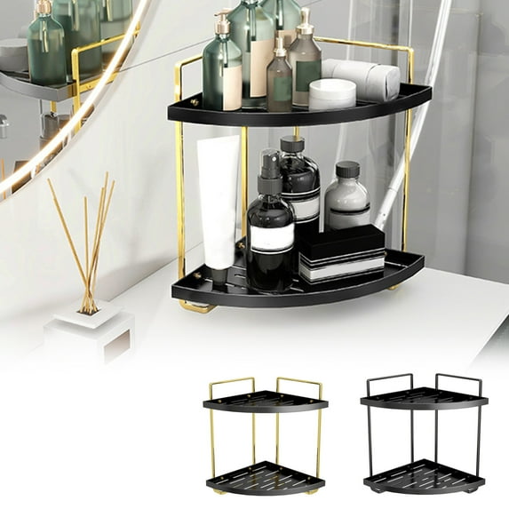 Corner Bathroom Tier Shelf, Countertop Vanity Organizer, Multi-Section Storage, Modern Minimalist Design, for Small Bathrooms, Elegant Decor, Bathroom Counter Organizer, Glass & Metal DinXzu