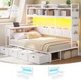 thumbnail image 1 of Corner Bed Frame with Tall Storage Bookshelf and Drawers, Twin Size Corner Daybed with LED Lights, Charging Station and 10 Storage Pockets, Twin Platform Bed Frame for Teens, White, 1 of 9