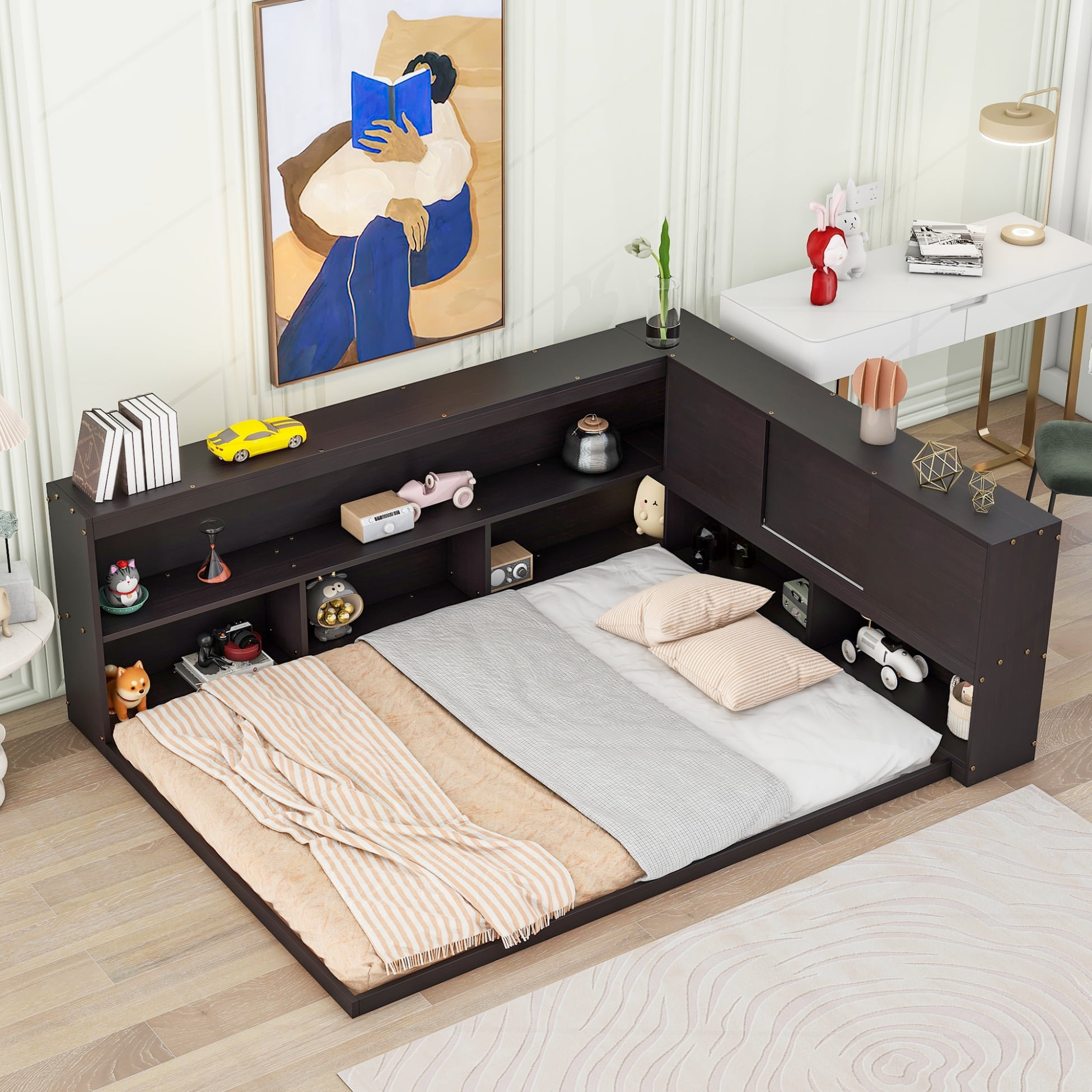 JINS & VICO Pinewood Full Corner Bed with L Shaped Bookcases JINS & VICO Pinewood Full Corner Bed with L Shaped Bookcases