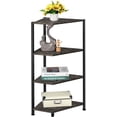 thumbnail image 1 of Corner Bookshelf, 4 Tier Corner Bookshelf, Freestanding Corner Bookshelf Shelf, Wood Storage Shelf with Metal Frame, Entryway, Home office, Gray, 1 of 5