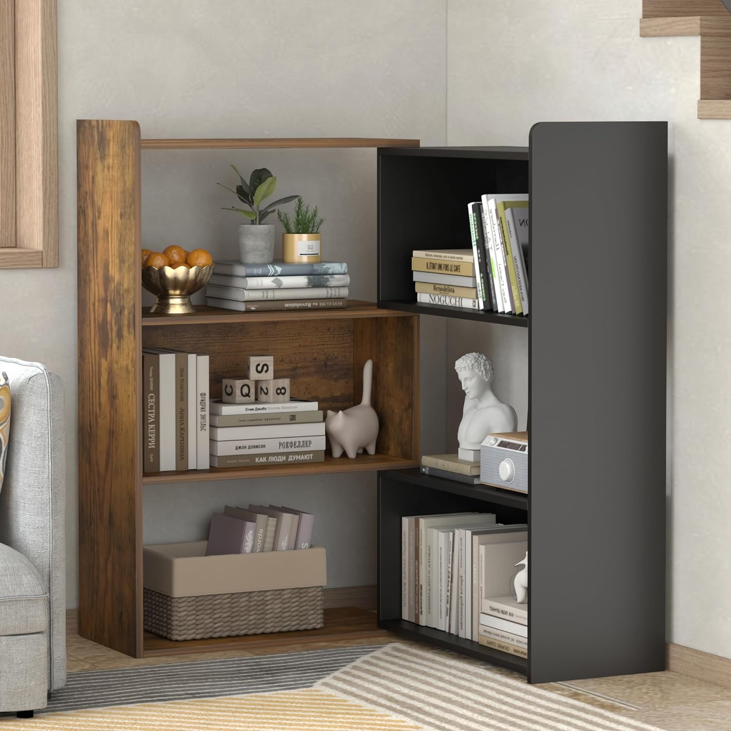 Corner Bookshelf,4Tier LShaped Bookcase Storage Organizer, Small