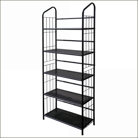 Bookshelf, 64” 5-Tier Corner Metal Bookcase | Transitional | Black Finish | Black | Metal