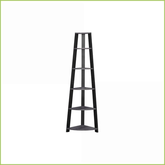 Bookshelf 5 Tier Corner 72”H Contemporary Grey Black Laminate | Grey | Particle Board