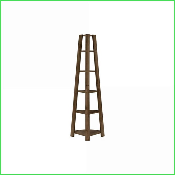 Corner Bookshelf, 5 Tier Etagere, 72H Modern Walnut Laminate | Walnut | Particle Board