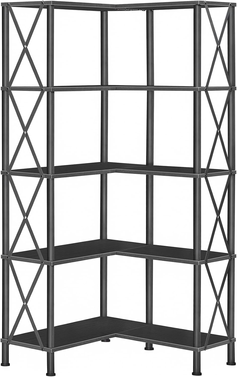 Corner Bookshelf, 5-Tier L-Shaped Bookcase, Industrial Open Display ...