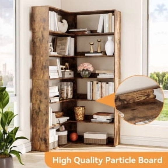 Corner Bookshelf, 6 Tiers Corner Bookcases with Baffles, 6-Tier Corner Bookshelf with Baffles,Large Storage Corner Bookshelf Display Rack 71''Tall Modern L shaprner Etagere Bookcase Corner Shelf L Sha