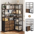thumbnail image 2 of Corner Bookshelf With LED Light Strips & 4 Fabric Drawers, 6-Tier Convertible Corner Shelf With Display Shelf, Large Wood Industrial Bookcase For Living Room, Bedroom, Home Office, Rustic Brown 2 of 14