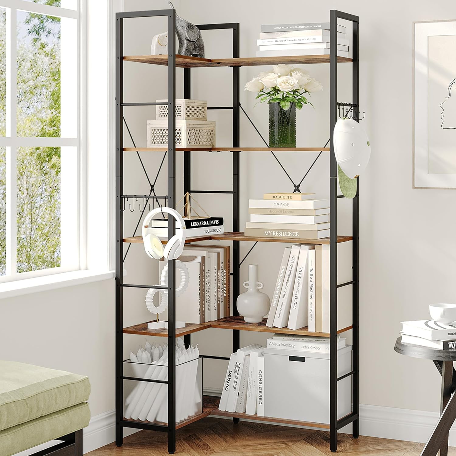 Corner Bookshelf Bookcase, Industrial Bookshelves, Modern Tall ...