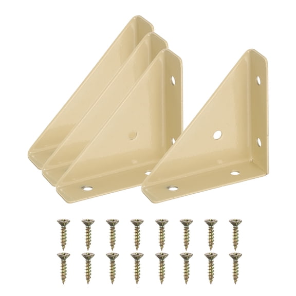 Corner Brace Brackets, 4Pcs 66mm x 66mm Carbon Steel Triangle Corner Braces, Khaki