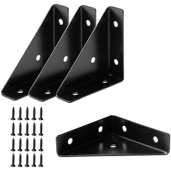 Corner Brace Brackets, 4Pcs 66mm x 66mm Corner Braces for Wood, Metal Corner Brackets, Triangle Shelf Bracket, Black Angle Bracket, Corner Desk Connector for Bed, Table, Cabinet