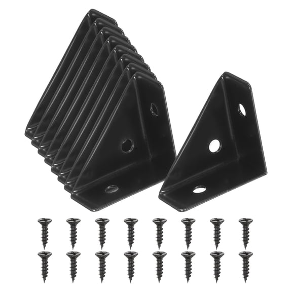 Corner Brace Brackets, 8Pcs 38mm x 38mm Carbon Steel Triangle Corner Braces, Black